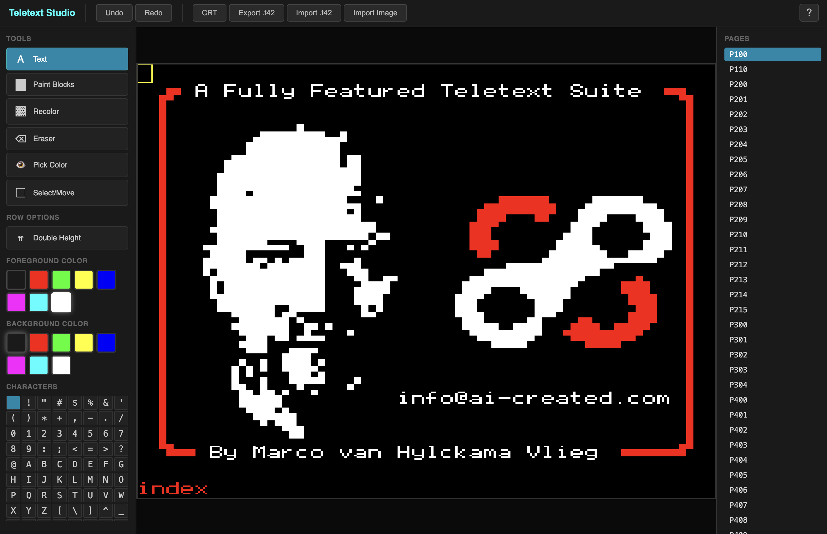 My face rendered in the Teletext editor