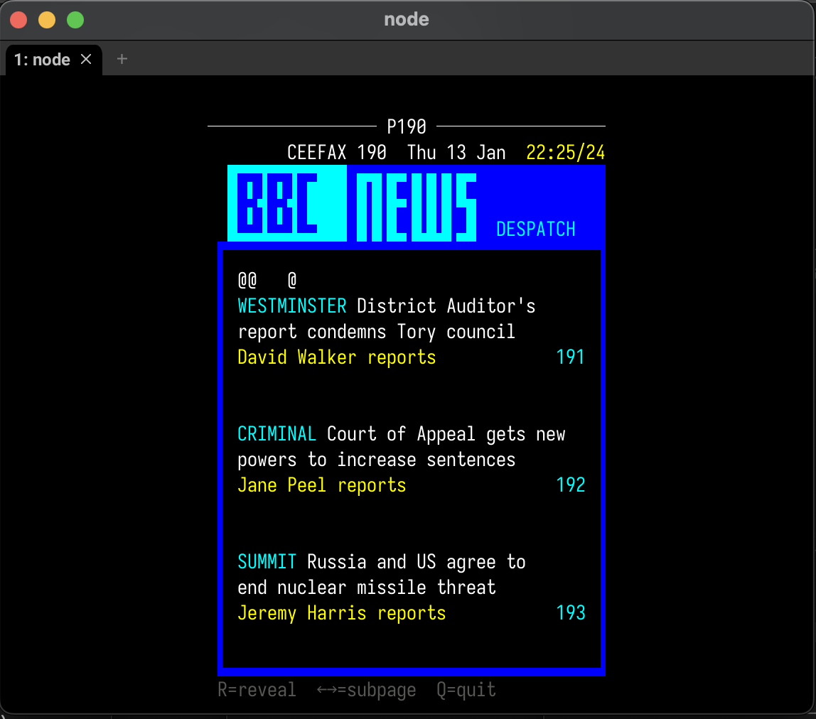 Teletext running in the terminal